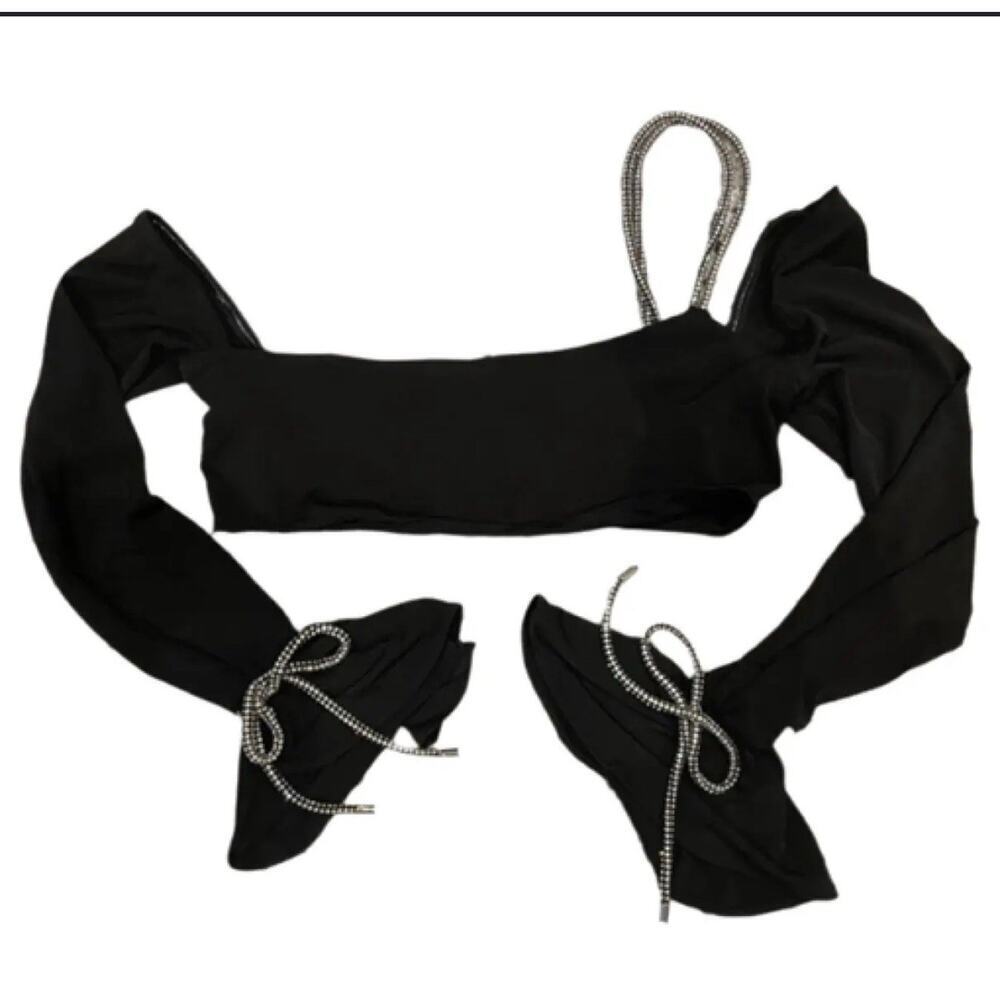 House of CB‎ June Black Crystal Trim Bandeau Top Small - Picture 6 of 16
